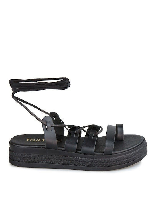 Black Leather Handmade Flatform Sandal with Black Straps