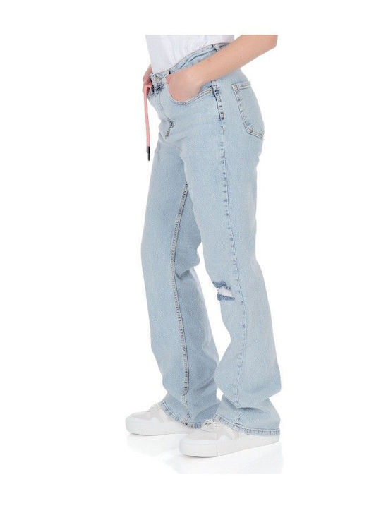 Denim Pants with Ripping and Decorative String Blue