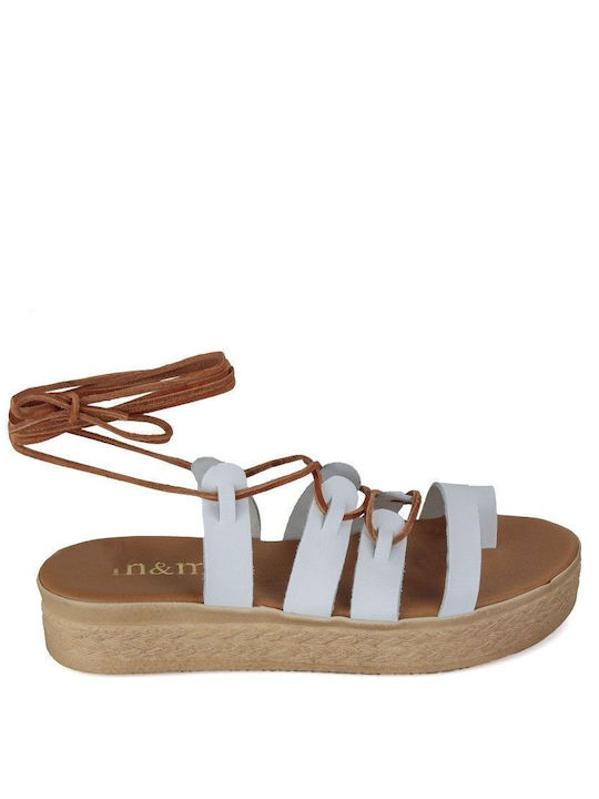 White Leather Handmade Flatform Sandal with Straps White