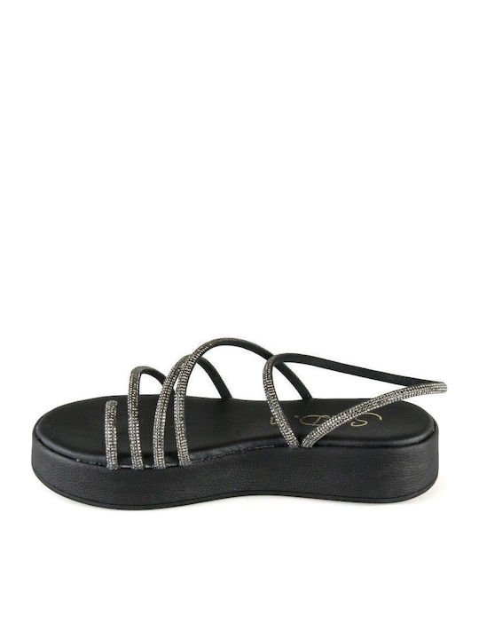 Δερμάτινα Γυναικεία Σανδάλια Flatforms Μαύρα