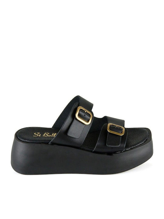 Women's Leather Platform Shoes Black