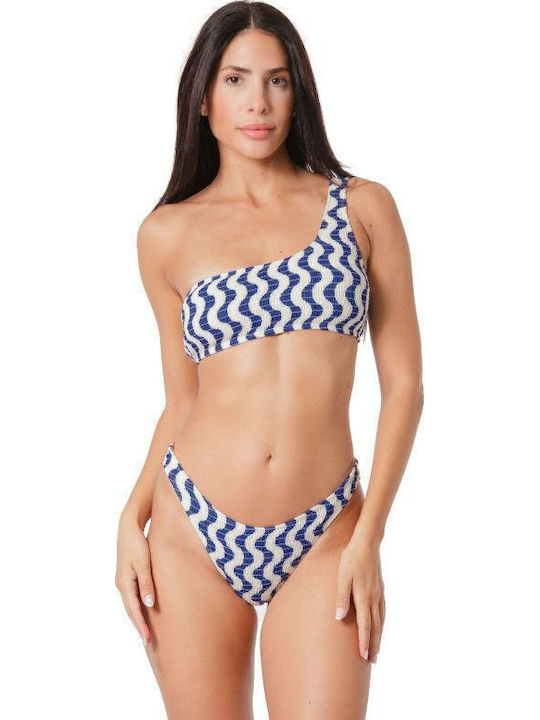 Set Bikini Με Έναν Ώμο Ριγέ Navy Μπλε