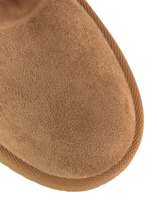 Suede Women's Ankle Boots with Fur Brown