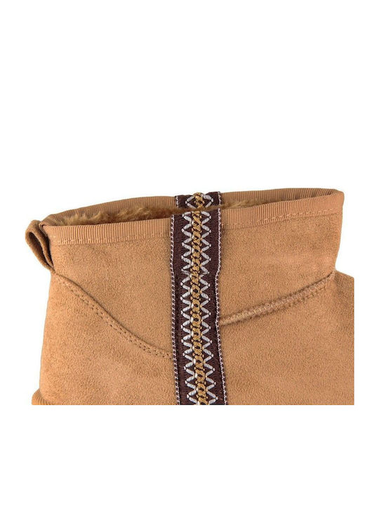 Suede Women's Ankle Boots with Fur Brown