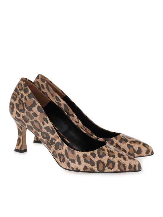 Kalista Leather Brown Heels Animal Print