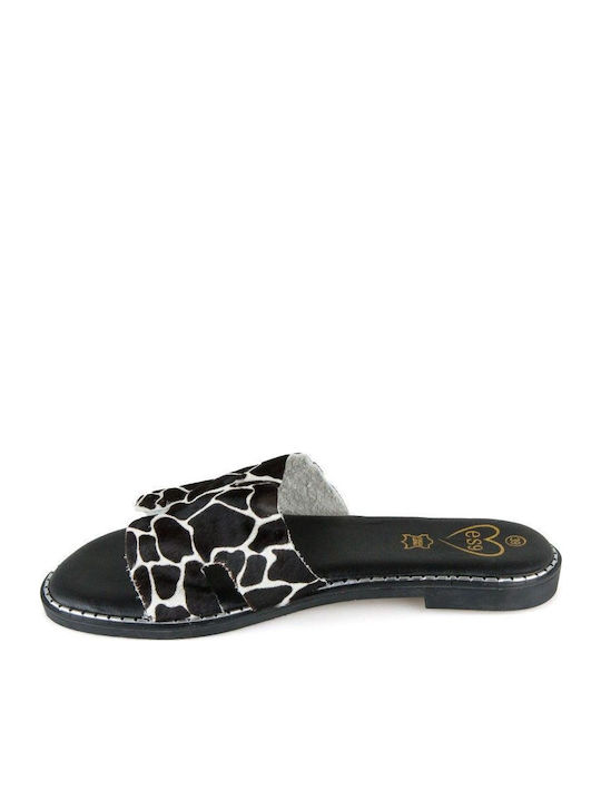 Μαύρο Δερμάτινο Χειροποίητο Σανδάλι Animal Print