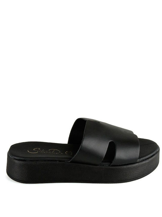 Black Leather Handmade Flatform Sandal