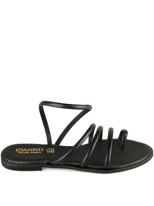 Black Leather Handmade Flat Sandal