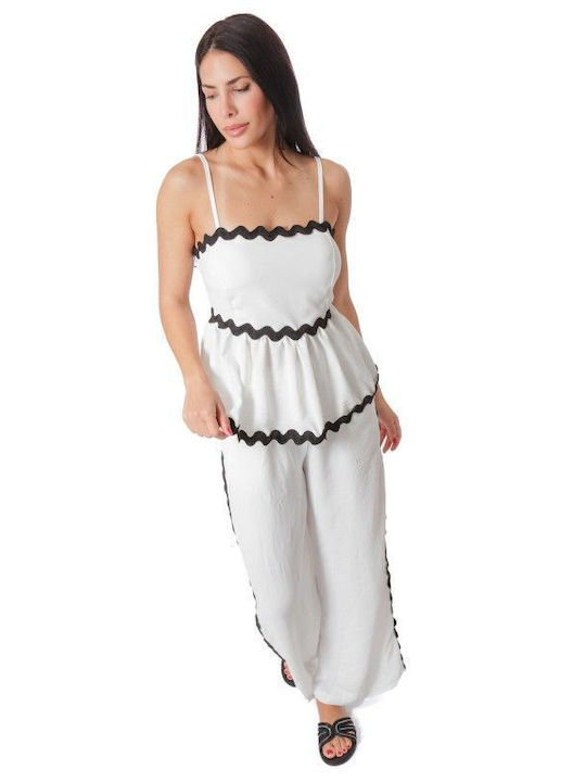 Λευκό Σετ Παντελόνα Crop Top
