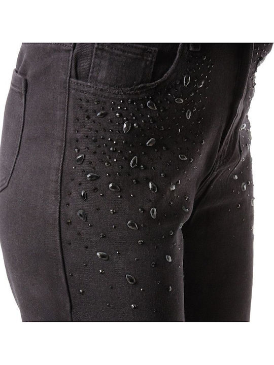 Schwarze gerade Jeans mit dekorativen Steinen