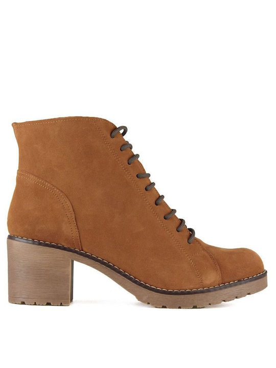 Camel Suede Lace-Up Ankle Boot