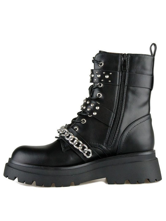 Black Ankle Boot with Studs and Buckle