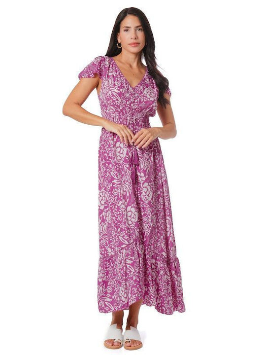 Pink Midi Dress with Floral Patterns