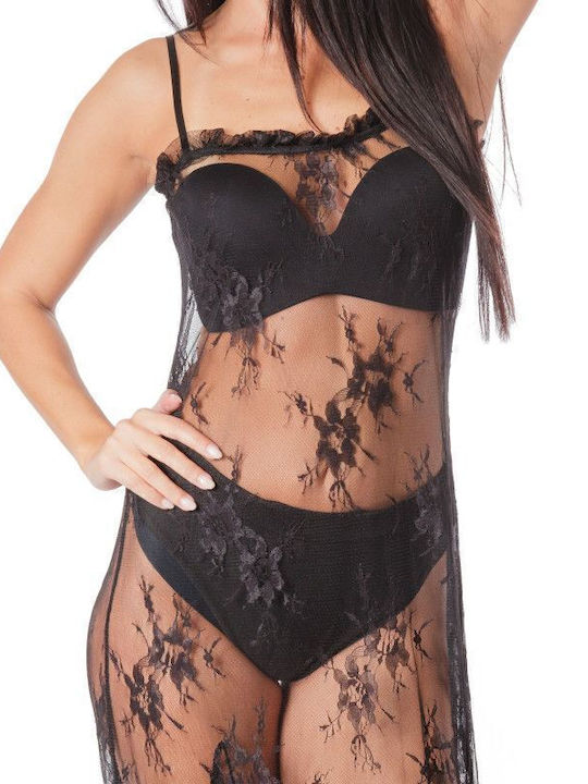 Schwarzes Spitzen-Midikleid ohne Ärmel
