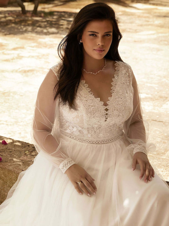 Νυφικό Φόρεμα Plus Size Α-γραμμή Ιβουάρ Τούλι Κεντημένη Δαντέλα Debora