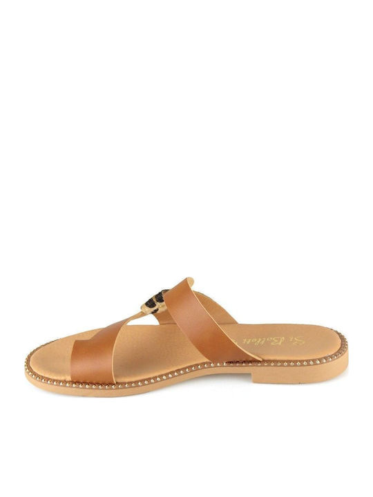 Camel Δερμάτινο Χειροποίητο Flat Σανδάλι Animal Print