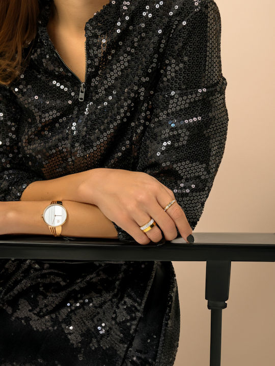 Chrysothemiss Γυναικείο Ρολόι 30mm Μπαταρίας με Ροζ Χρυσό Μεταλλικό Μπρασελέ