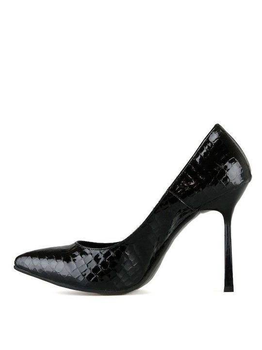 Black Patent Pointed Toe Animal Print Heel