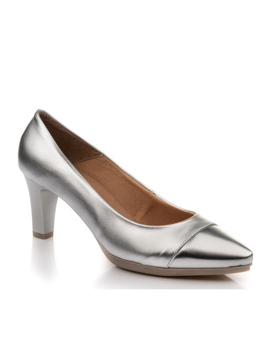 Leather Silver Medium Heels