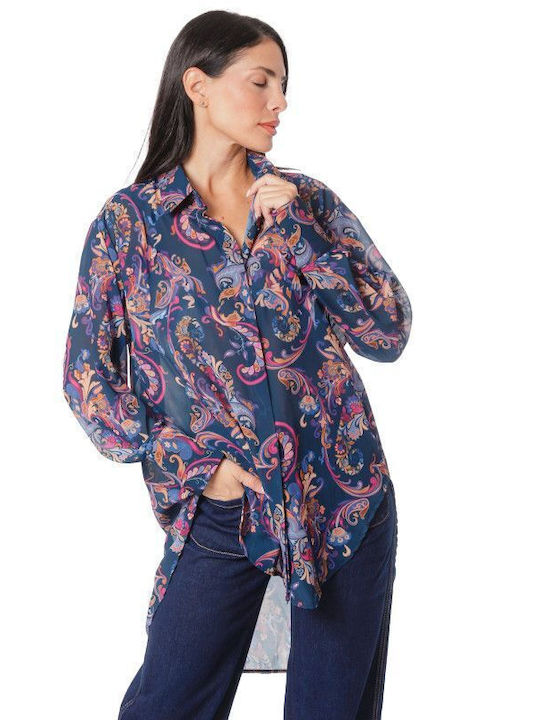 Blue Asymmetric Floral Shirt