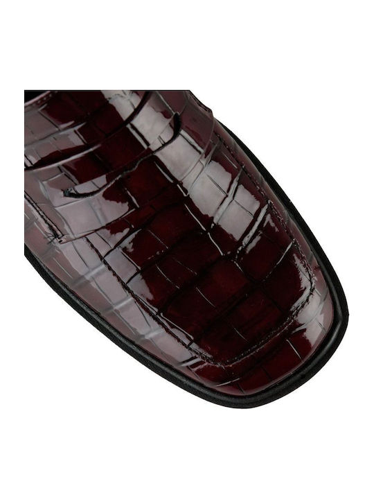 Quadratische Bordeaux Krokodil-Lack-Loafer Design