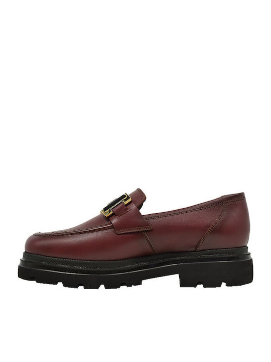 Leather Women's Moccasins in Burgundy Color