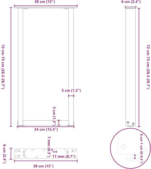Picioare de masă de cafea Vidaxl, formă U, 2 bucăți, antracit, 38x72-73 cm, antracit