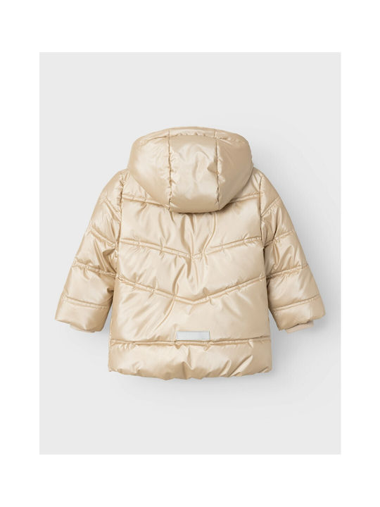 Name It Kids Quilted Jacket with Hood Beige Gold