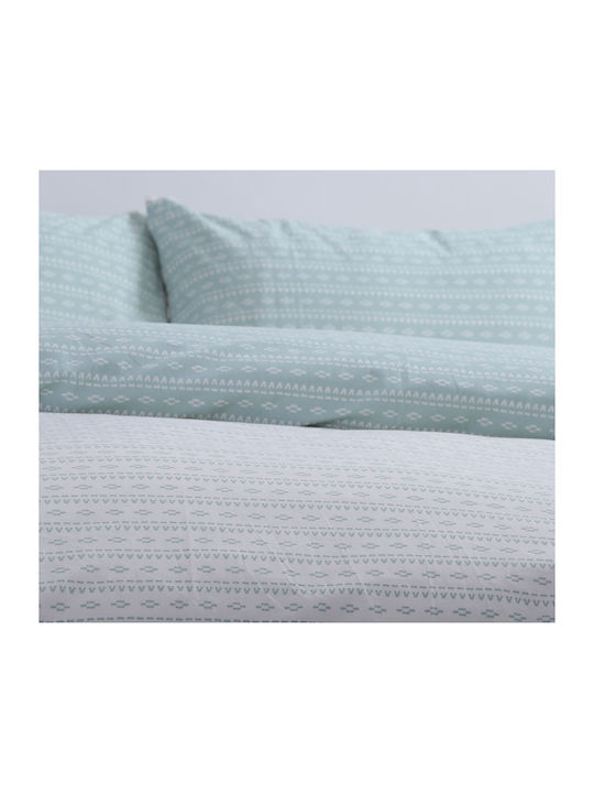 Nef-Nef Homeware Σετ Παπλωματοθήκη Βαμβακερή Υπέρδιπλη με 2 Μαξιλαροθήκες 240x230cm Barsol Green
