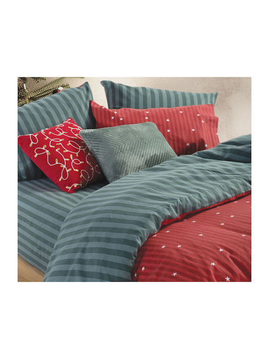 Nef-Nef Homeware Σετ Παπλωματοθήκη Βαμβακερή Υπέρδιπλη με 2 Μαξιλαροθήκες 240x230cm Straight To Christmas Red-green