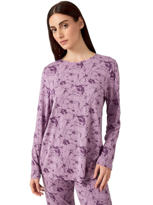 Minerva Winter Damen Pyjama-Set Purple Damask Floral