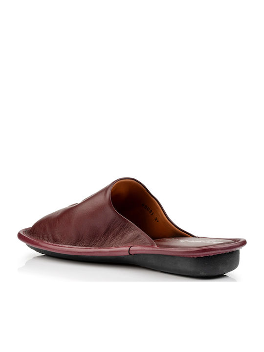 Lederne Winter Damen Hausschuhe Burgundisch