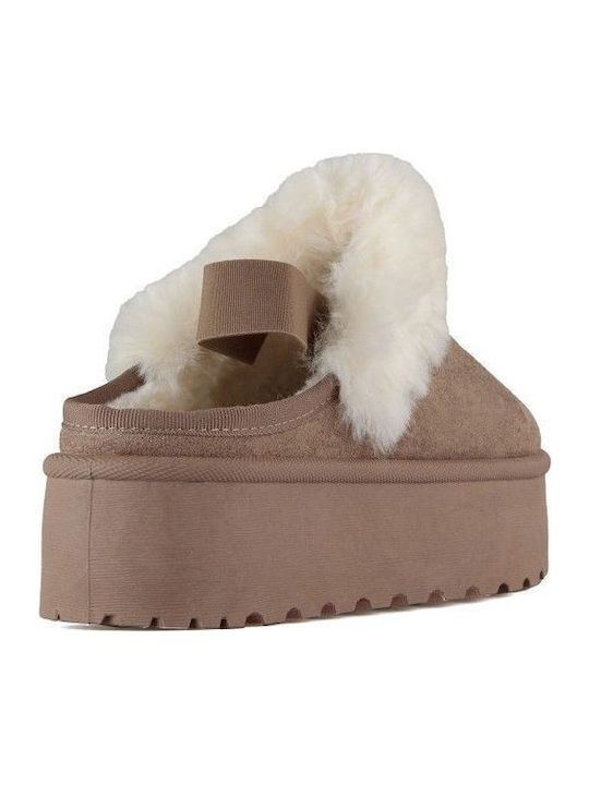 Women's Slippers with Fur Brown