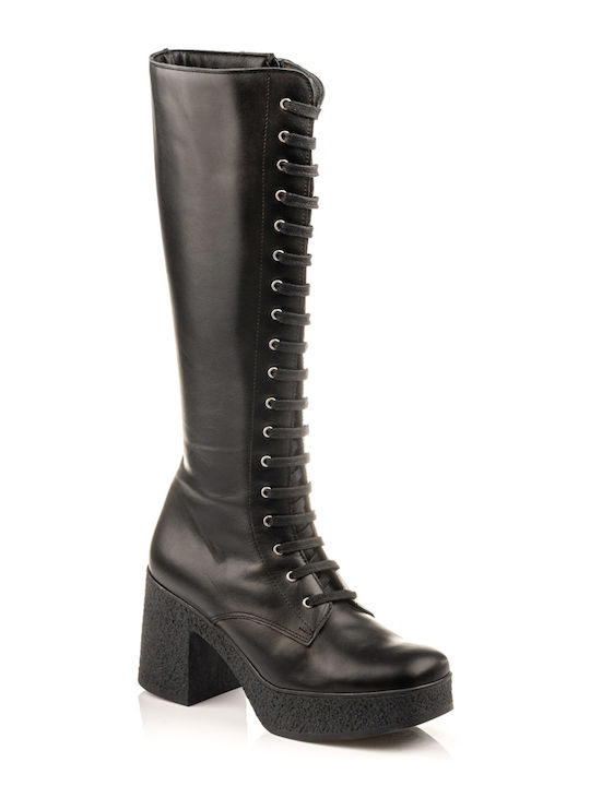 Boxer Leather Women's Boots with High Heel Black