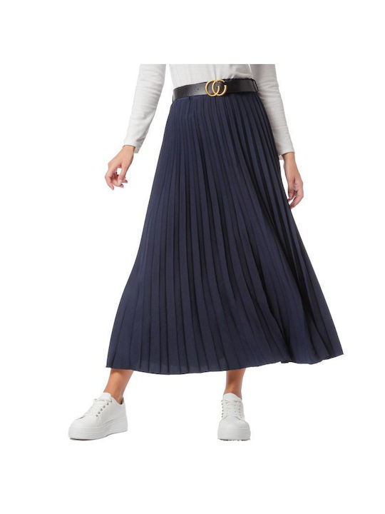 Dark Blue Pleated Midi Skirt