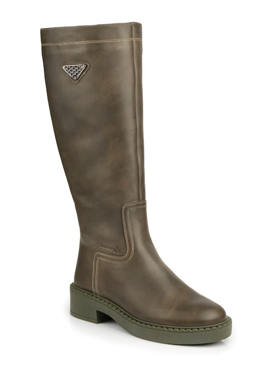 Leather Women's Boots with Rubber / Zipper Green