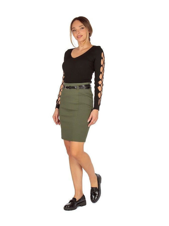 Khaki Minirock mit Gürtel