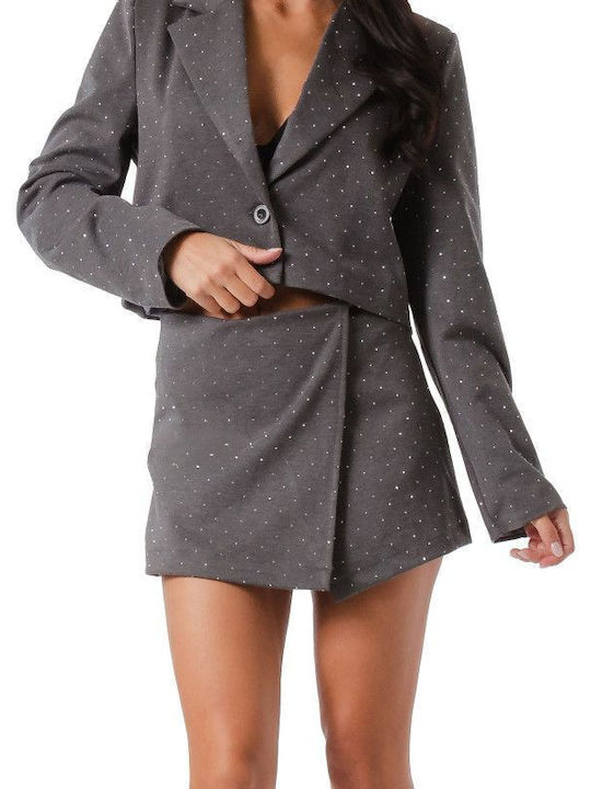 Grey Set Skorts Cropped Blazer Strass