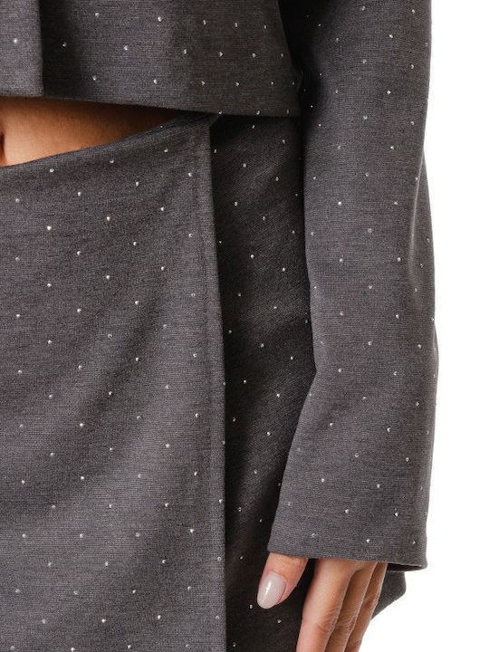 Grey Set Skorts Cropped Blazer Strass
