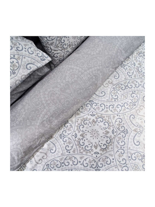 Vesta Home Σετ Παπλωματοθήκη Βαμβακερή 230x240cm Υπέρδιπλη με 2 Μαξιλαροθήκες Batic 1 Γκρι