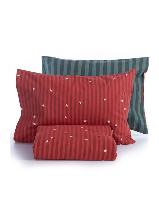 Nef-Nef Homeware Σετ Παπλωματοθήκη Βαμβακερή Μονή με Μαξιλαροθήκη 160x230cm Straight To Christmas Red-green