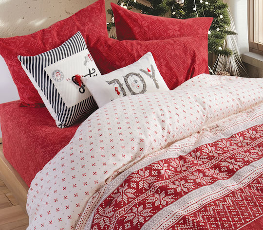 Nef-Nef Homeware Bettbezug-Set Flanell Einzelbett mit Kissenbezug 160x230 Weihnachtliche Holly Jolly Red