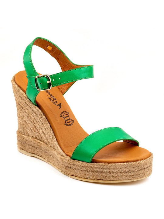 Boxer Women's Leather Platform Espadrilles Green