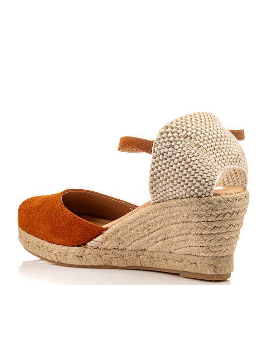 Women's Leather Platform Espadrilles Tabac Brown