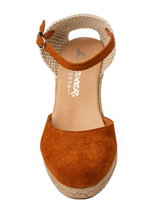 Women's Leather Platform Espadrilles Tabac Brown