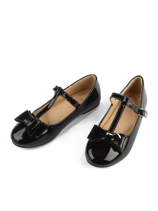 Kids Patent Leather Ballerinas with Hoop & Loop Closure Black