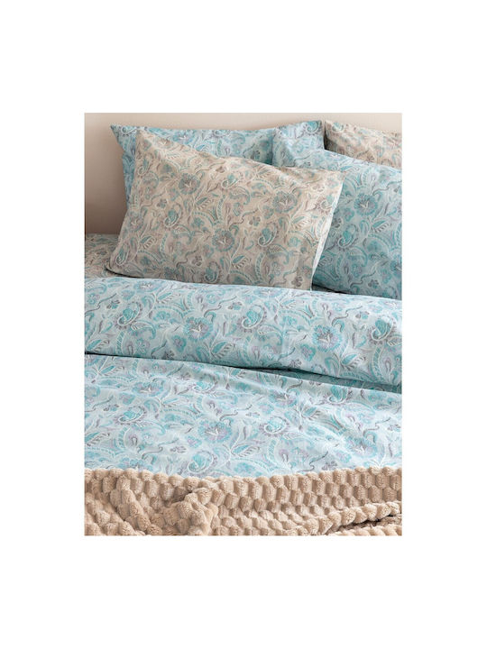 Palamaiki Duvet Cover Set Cotton Queen with 2 Pillowcases 240x250 Fl6258 Light Blue