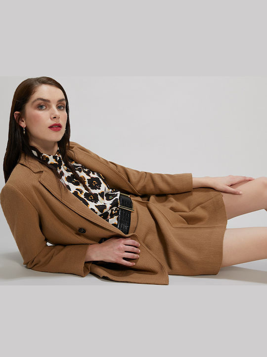 Wool Women's Camel Coat with Buttons