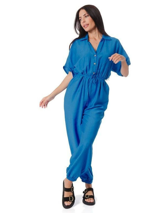 Blauer Jumpsuit mit Gürtel
