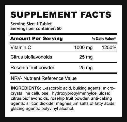 Fire & Spear Vit-C Vitamin for Immune System Boost, the Skin & Antioxidant Action 1000mg suitable for adults 50+ 60 Tablets